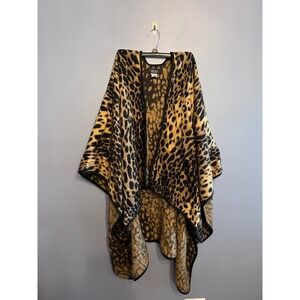 Women's Leopard Animal Print Brown + Black Akira Blanket Poncho Shawl OS Classic
